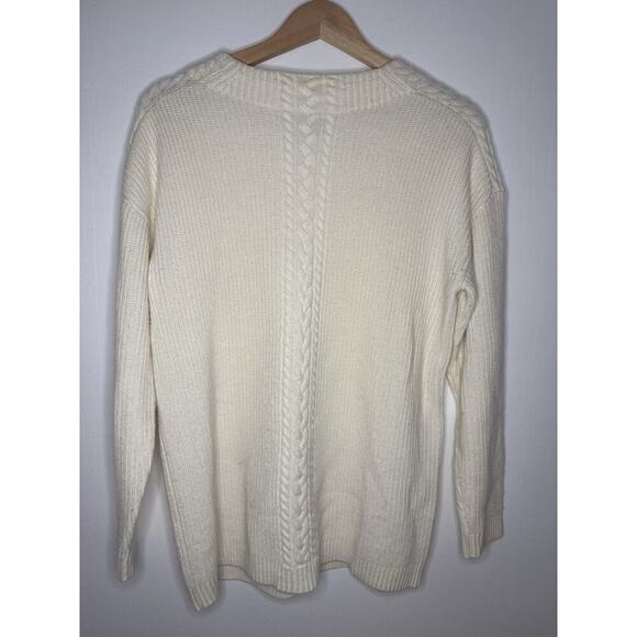 TALBOTS Fisherman Cable Knit Pullover Sweater Ivory Neutral Wool Blend Ribbed M - Picture 4 of 9